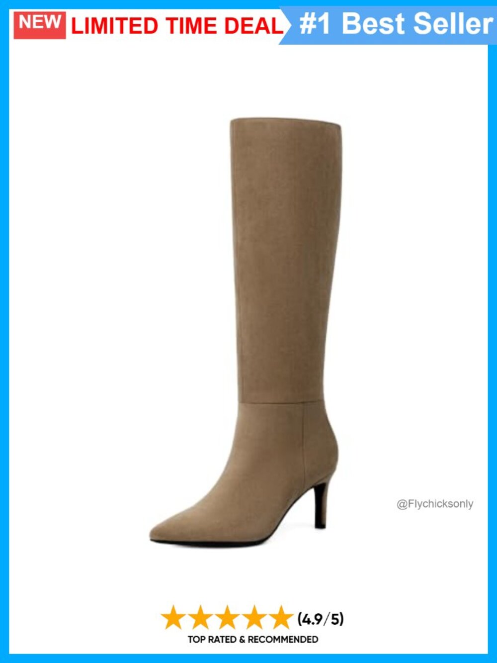 Easyfox Women's Pointed Toe Stiletto Heel Knee-High Boots Faux Suede